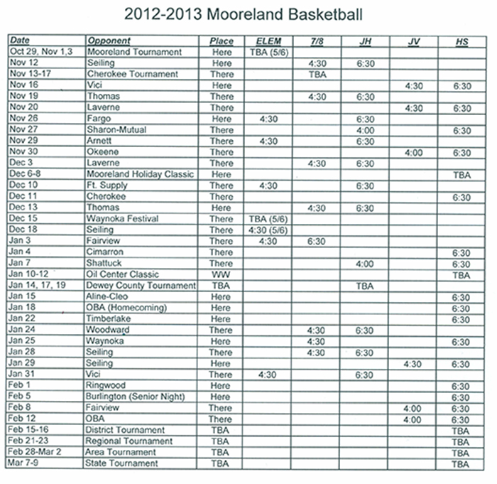 2012-2013 Basketball Schedule